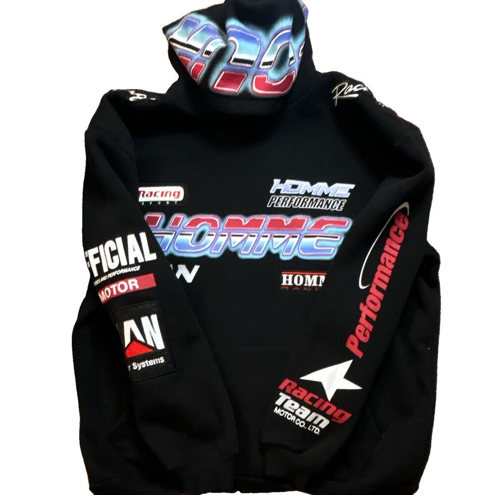 Boohoo MAN Men's Black Racing Graphic Print Pullover Hoodie Pockets Size M